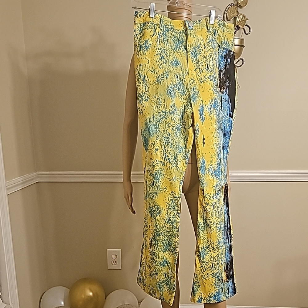 Finesse Yellow and Blue Wide Leg Pants